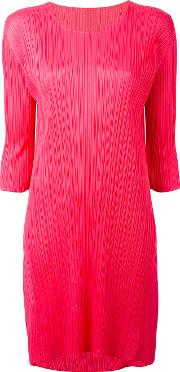 Pleated Shift Dress Women Polyester 3, Pinkpurple