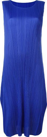 Pleated Shift Dress Women Polyester 4, Women's, Blue