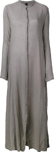 Band Collar Maxi Shirt Dress Women Cotton 38, Grey