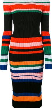1961 Striped Knitted Dress Women Cotton M, Black