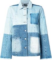 Patchwork Denim Jacket Women Cotton Xs, Blue