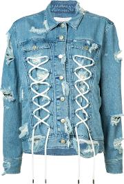 Lace Up Detail Denim Jacket Women Cottonspandexelastane Xs, Blue