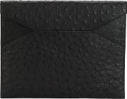 Medium Envelope Clutch Unisex Ostrich Leather One Size, Black