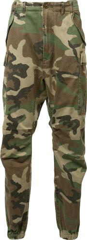 Camouflage Cropped Trousers Men Cotton 29, Green