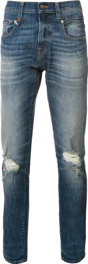 R13 Distressed Skinny Jeans Men Cottonpolyesterspandexelastane 28, Blue 