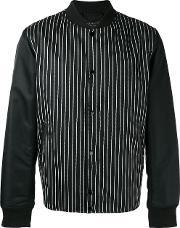 Striped Bomber Jacket Men Cottoncalf Leathernylonwool L, Black