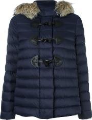 Hooded Puffer Jacket Women Feather Downleatherpolyamidecoyote Fur 44, Women's, Blue