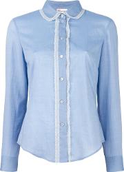 Lace Trim Shirt Women Cotton 42, Women's, Blue