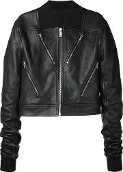 Cropped Biker Jacket Men Leatherpolyamidewool 50, Black