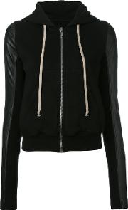 Leather Sleeve Hoodie Women Cottonleather L, Black