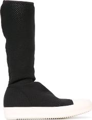 Perforated Sock Sneakers Women Leatherneoprenerubber 38, Black