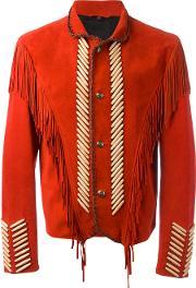 Embroidered Fringed Jacket Men Cottoncalf Leatherlamb Skinstone 52