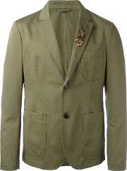 Embroidered Military Blazer Men Cottonlinenflaxpolyestercotton 50, Green