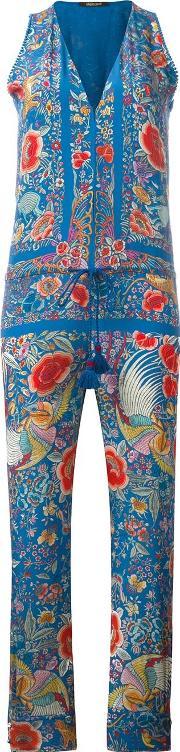 Floral Embroidery Jumpsuit Women Silk 40, Women's, Blue