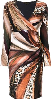 Roberto Cavalli Leopard Print Wrap Dress Women Polyamidespandexelastane 44, Brown 