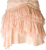 Ruffled Mini Skirt Women Silk 38, Pinkpurple