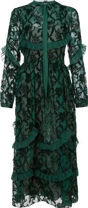Embroidered Shirt Dress Women Silk 48, Green