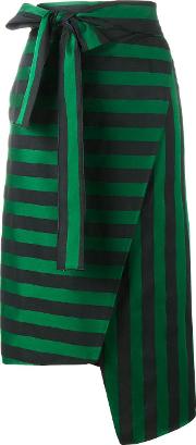 Stripe Asymmetric Skirt Women Cottonpolyester 40, Green