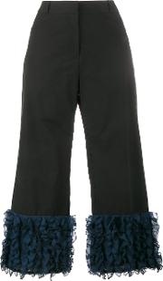 Cropped Ruffle Trousers Women Silkcotton 4, Women's, Black