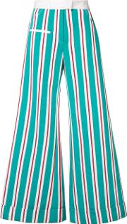 Flared Stripe Trousers Women Cottonviscose 4, Green