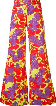 Floral Flared Trousers Women Cottonviscose 2, Pinkpurple