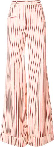 Rosie Assoulin Striped Wide Leg Pants Women Cottonlinenflax 4, Red 
