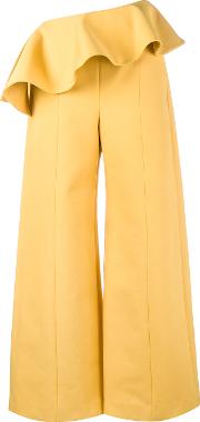 Ruffle Wide Leg Trousers Women Cottonspandexelastane 6, Yelloworange