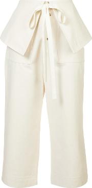 Waist Tie Trousers Women Cotton 2, White