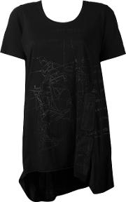 Geometric Print Elongated T Shirt Women Cotton M, Black