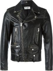 Distressed Biker Jacket Men Cottoncalf Leathercupro 50, Black