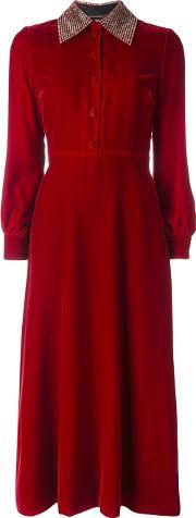 Velvet Midi Shirt Dress Women Silkviscose 36, Women's, Red