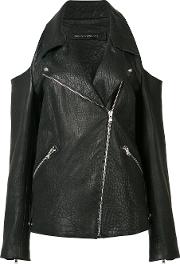 Cold Shoulder Leather Jacket Women Leather 4, Black