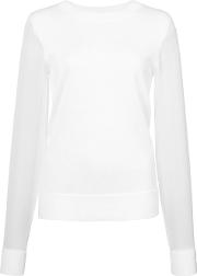 Sally Lapointe Fitted Top With Sheer Sleeves Women Cashmere M, White 