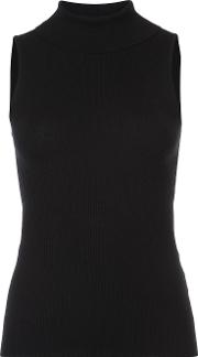 Turtleneck Knitted Tank Top Women Cashmere S, Black