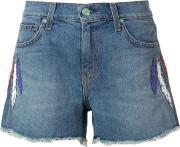 Embroidered Feather Denim Shorts Women Cotton 27, Blue