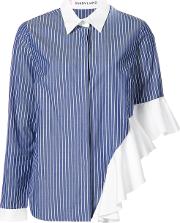Sandy Liang Ruffled Detail Striped Shirt Women Cotton 40, Blue 