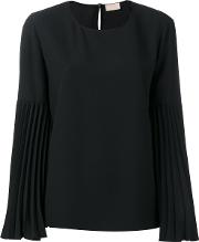 Pleated Sleeve Blouse Women Polyester 46, Black