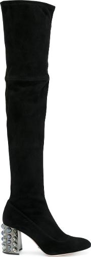 Sebastian Thigh High Boots With Embellished Heel Women Leathersuederubber 36, Black 
