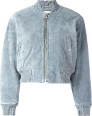 Cropped Bomber Jacket Women Calf Leatherpolyesterviscose 38, Blue