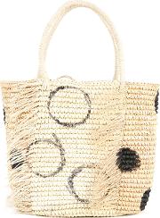 Polka Dots Tote Bag Women Straw One Size, Brown