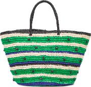 Stripes And Pepitas Maxi Tote Bag Women Straw One Size, Green