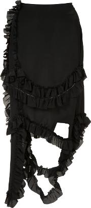 Ruffled Asymmetric Skirt Women Silk 8, Black
