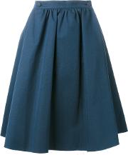 High Waist Pleated Skirt Women Cotton 40, Blue