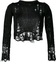 Distressed Cropped Sweater Women Cotton Xs, Black