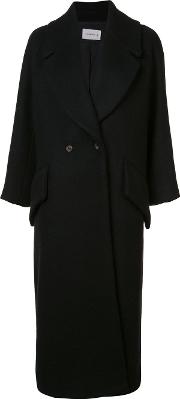 Long Double Breasted Coat Women Wool 36, Black