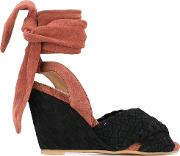 Contrast Wedge Sandals Women Leatherrubber 40, Black