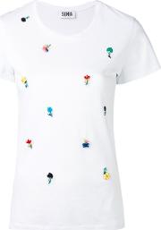 Embroidered T Shirt Women Cottonmodalacrylic L, White