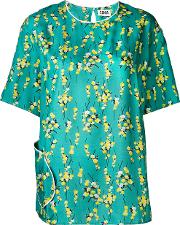 Short Sleeve Floral Blouse Women Viscose 42, Green