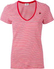 V Neck Striped T Shirt Women Cotton M, Red