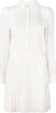 Pleated Shirt Dress Women Silk 40, White